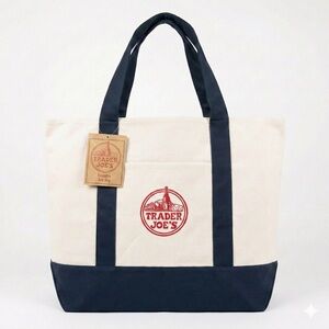 Trader Joe's Canvas Tote Bag Reuseable Large Navy In-Hand NWT Fast Shipping